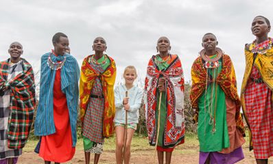 Family enjoying safari in Kenya.